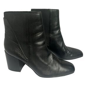 Franco Sarto Black Leather Ankle Boots Size 11 Block Heel Chelsea Boots Slip On